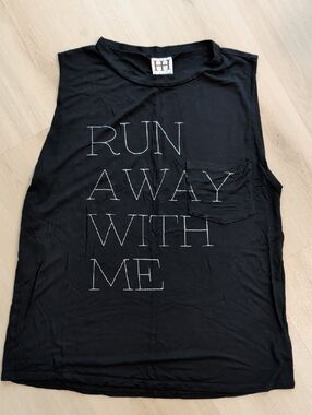 Haute Hippie Black White Run Away With Me Graphic Muscle Tee T Shirt Women XS
